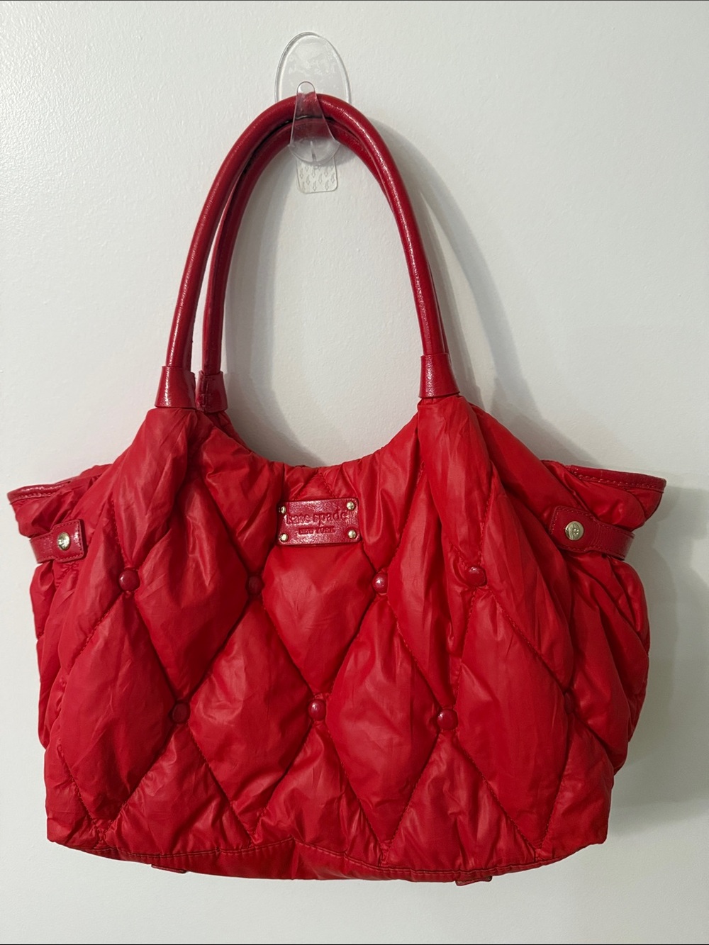 kate spade Red Quilted Tote with Rolled Handles